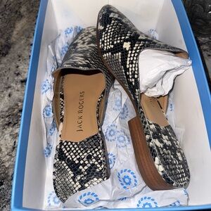 Women’s Jack Rogers Snakeskin Pattern Mules in Black and White